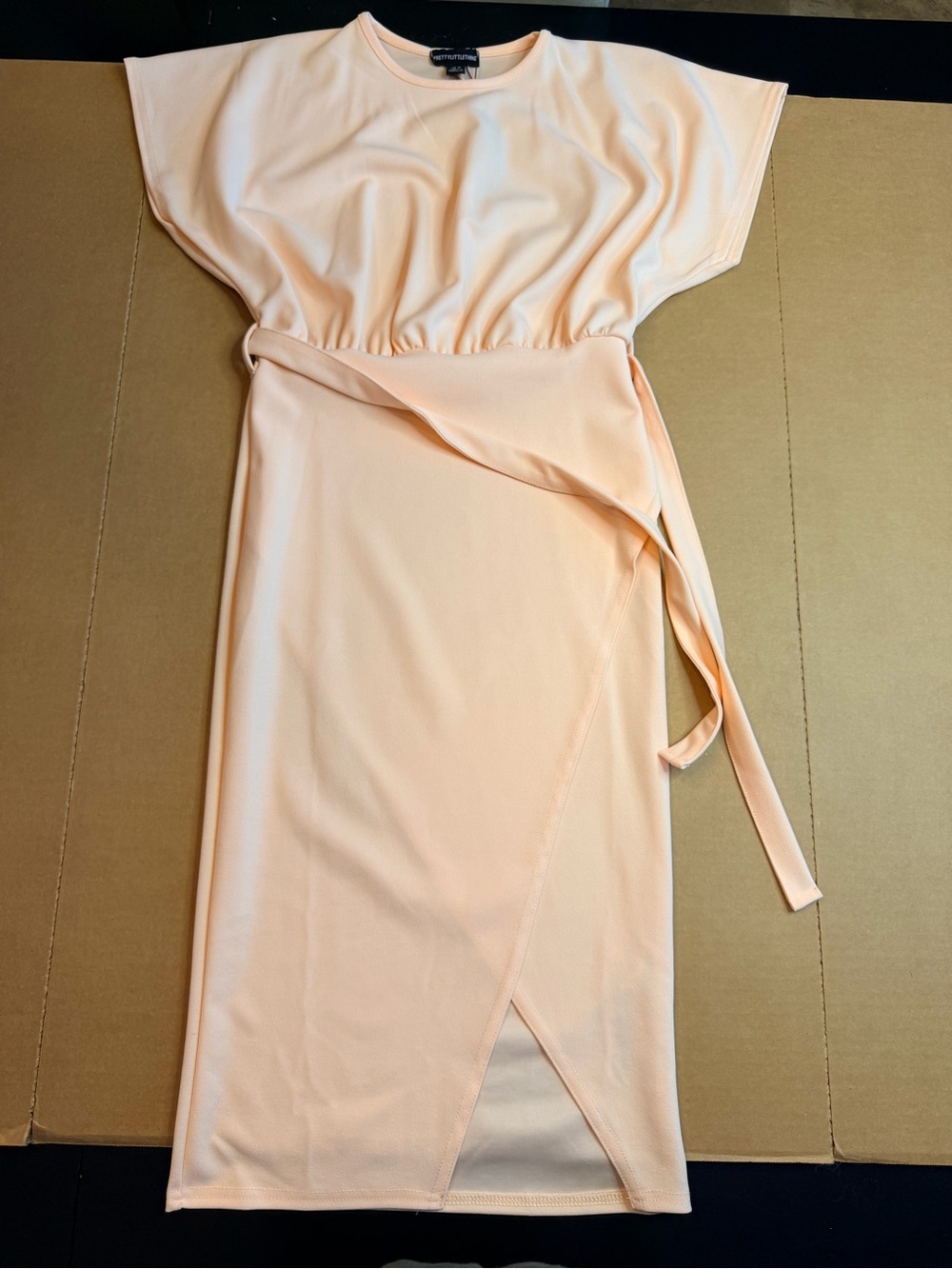 PrettyLittleThing Peach Cream Wrap-Front Midi Dress